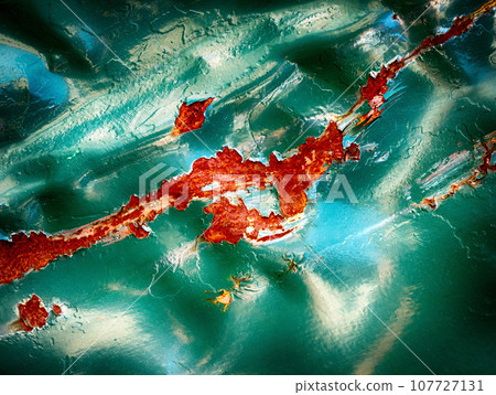 destroyed green paint on metal with rust destroyed green paint on metal with rust 107727131