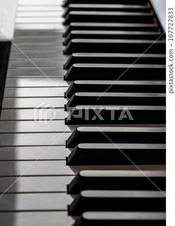 Classic grand piano keyboard background with selective focus. 107727833