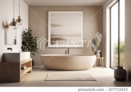 Upgrade your self-care routine with this stunning bathroom complete with a stylish sink and inviting soaking tub. AI Generative. Upgrade your self-care routine with this stunning bathroom complete with a stylish sink and inviting soaking tub. AI Generative. 107728455