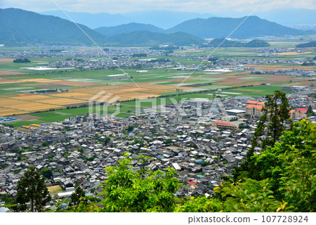 Shiga Prefecture, Omihachiman Cityscape and West Lake seen from Mt. Hachiman 107728924