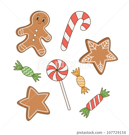 Set of Christmas sweets, gingerbread, cookie, candy vector illustration 107729158