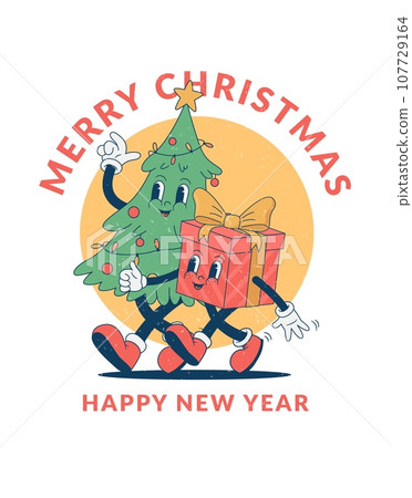 Retro cartoon funny Christmas character poster. Retro cartoon funny Christmas character poster. 107729164