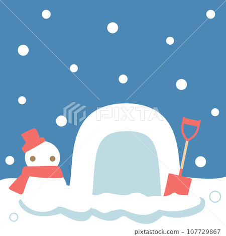 鎌倉和雪達摩的冬季風格插圖，長寬比 1:1 版本 107729867