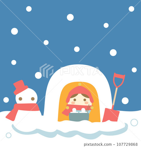 鎌倉和雪達摩的冬季風格插圖,長寬比 1:1 版本 鎌倉和雪達摩的冬季風格插圖,長寬比 1:1 版本 107729868