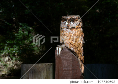 Konshoji Temple, owl statue on the porch of the main hall, Arahari, Ritto City, Shiga Prefecture 107730698