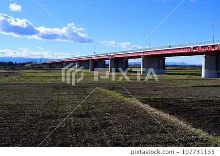 Viewing Onari Bridge, the widest river in Japan, from the riverbed 107731135