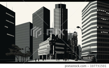Expressing the cityscape of Tokyo's office district with pop art 107731501