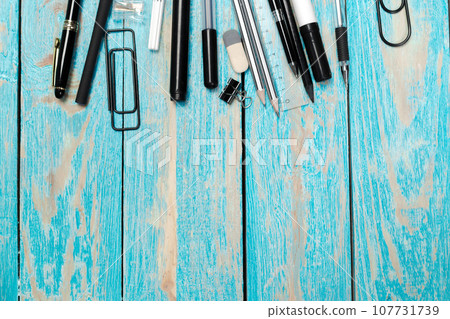 School office supplies on a table 107731739