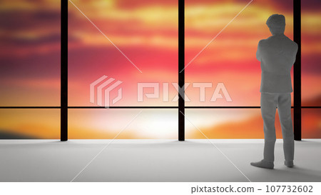 The man stand alone in building twilight sky for Abstract Background 3d rendering The man stand alone in building twilight sky for Abstract Background 3d rendering 107732602