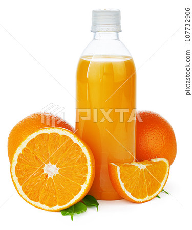 Bottle of fresh orange juice isolated on white 107732906