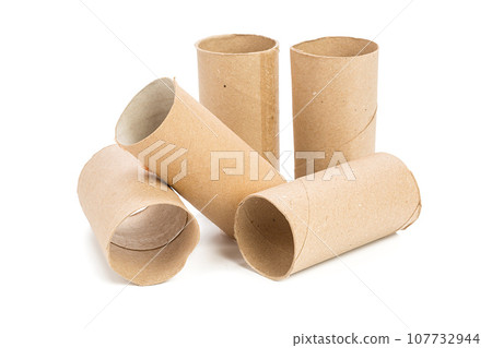 Empty toilet paper on white background 107732944