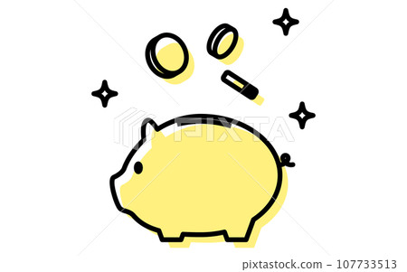 Money falling into a pig piggy bank icon, simple line drawing illustration Money falling into a pig piggy bank icon, simple line drawing illustration 107733513