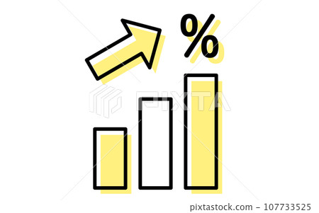 Icon showing increase in interest rate or yield, simple line drawing illustration Icon showing increase in interest rate or yield, simple line drawing illustration 107733525