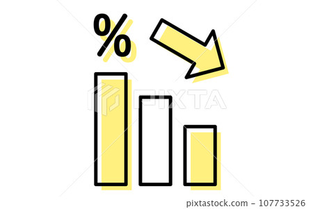 Icon showing a decline in interest rates or yields, simple line drawing illustration 107733526