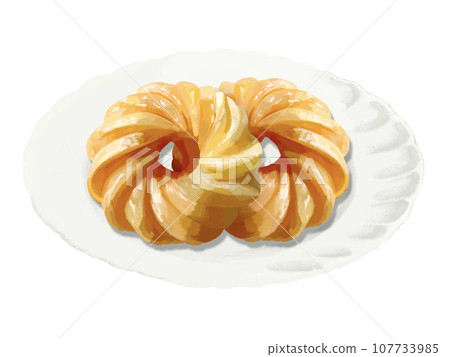 2 donuts (French cruller) with plate 107733985