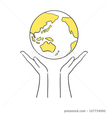 A simple illustration material of holding up a yellow earth with both hands A simple illustration material of holding up a yellow earth with both hands 107734000