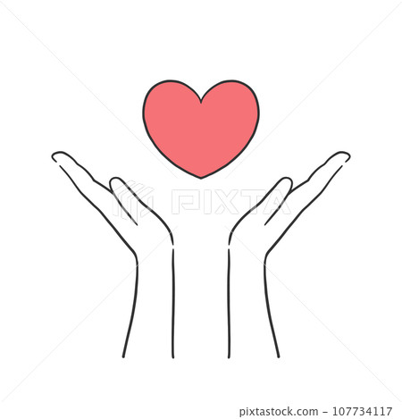 A simple illustration of a red heart held up with both hands 107734117