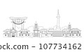 Kyoto City, Japan - Front View Line Drawing on White Background 107734162