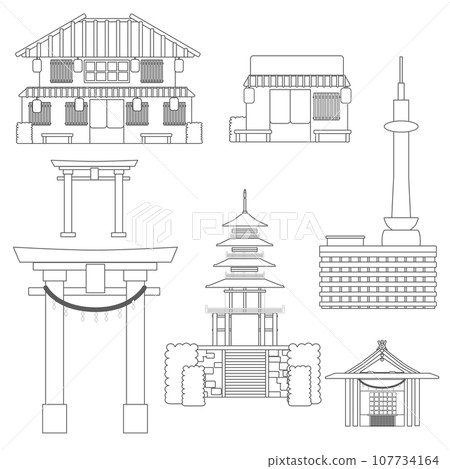 Captivating Japanese Traditional Architecture on a Clean White Background 107734164
