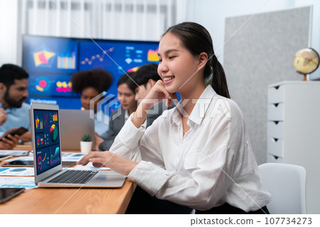 Portrait of happy young asian businesswoman with in office meeting. Concord 107734273