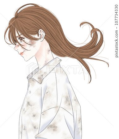 A sideways woman covered in scars and facing forward A sideways woman covered in scars and facing forward 107734330
