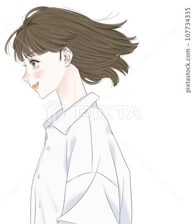 A determined woman looking sideways A determined woman looking sideways 107734335