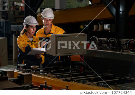 Professional quality control inspector conduct safety inspection. Exemplifying 107734344