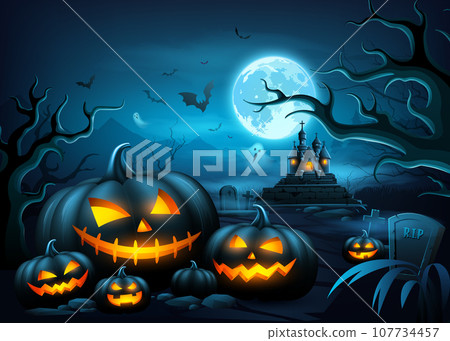 Happy Halloween pumpkins smiling and scary face 107734457