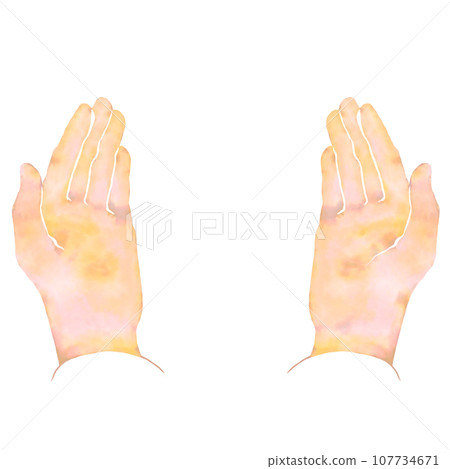 Illustration of both hands painted in watercolor Illustration of both hands painted in watercolor 107734671