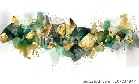 Abstract watercolor artwork mixed with buzzy geometric shapes 107734947
