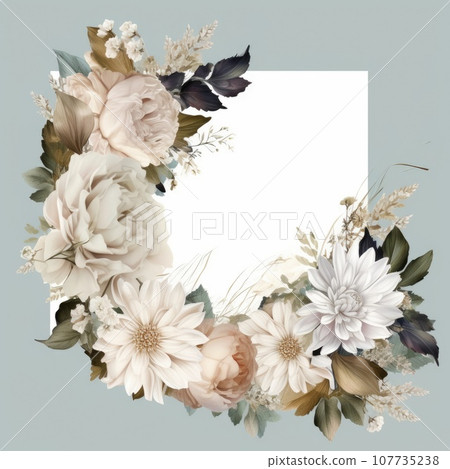 Beautiful Square floral frame white background. Generative AI weber. Beautiful Square floral frame white background. Generative AI weber. 107735238