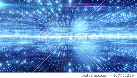 Abstract blue energy hi-tech lines and digital particles fly in a tunnel with bokeh effect glowing background Abstract blue energy hi-tech lines and digital particles fly in a tunnel with bokeh effect glowing background 107735259