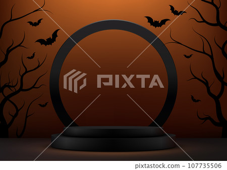 Black Podium Product Display Mockup, Halloween Concept 107735506