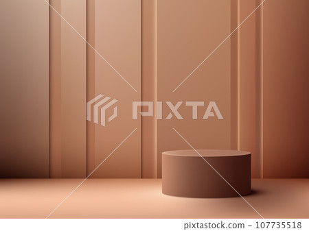 3D Realistic Brown Podium on the Floor and Stripes Wall Brown Background for Product Display, Mockup, Showroom, Showcase. Nature Concept 3D Realistic Brown Podium on the Floor and Stripes Wall Brown Background for Product Display, Mockup, Showroom, Showcase. Nature Concept 107735518