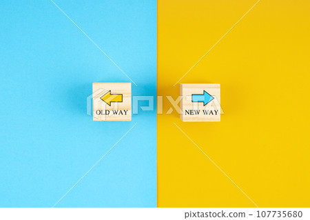 Deciding to do things in a traditional or a modern fashionable way concepts. 107735680