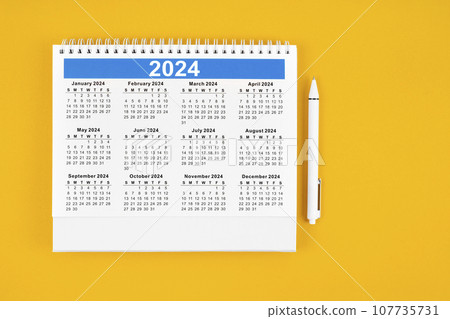 12 months desk calendar 2024 and pen. 12 months desk calendar 2024 and pen. 107735731