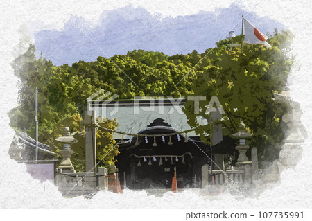 Watercolor style Ako Misaki Iwatsuhime Shrine worship hall Ako City, Hyogo Prefecture 107735991