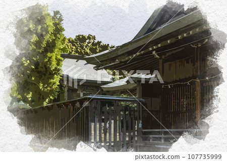 Watercolor style Akomisaki Iwatsuhime Shrine main shrine Ako City, Hyogo Prefecture 107735999
