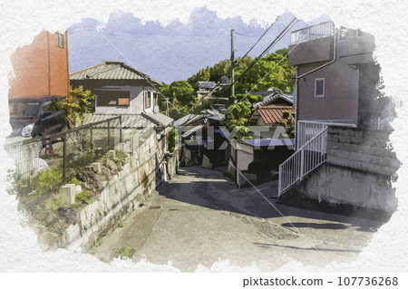Watercolor style Ako Misaki alley Ako City, Hyogo Prefecture 107736268