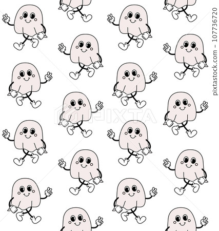 Vector seamless pattern of groovy cartoon ghost Vector seamless pattern of groovy cartoon ghost 107736720