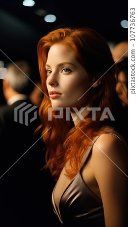 1990s Bond Movie Premiere Photography, Stunning Red haired Actress Moody cinestill 50Sophie Calle Generative AI 107736763
