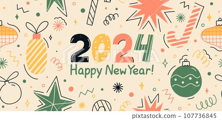 Happy 2024 new year greeting banner in minimal style 107736845