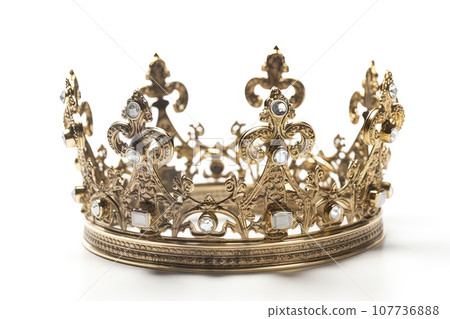 Beautuful shiny crown with medieval ornament and jeewelry. Ancient king or quenn crown. Generated AI. 107736888