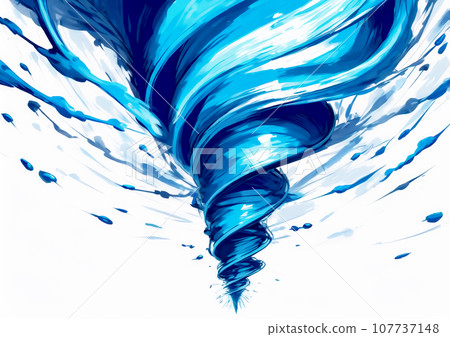 Abstract blue waves and water splashes swirling in a spiral [AI generated image] 107737148