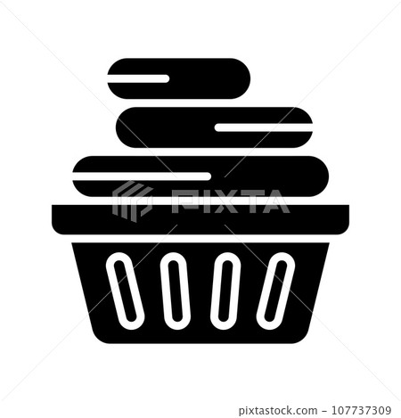 Basket with folded towels. Laundry clothes in basket. 107737309