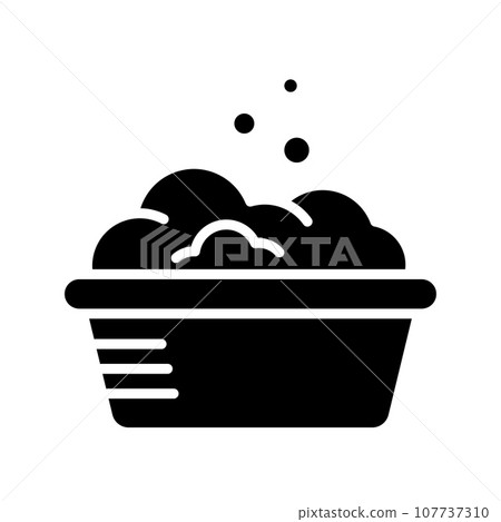 Plastic basin with soap foam. Wash symbol. Plastic basin with soap foam. Wash symbol. 107737310
