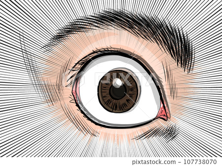 Close-up illustration of an eye with its pupils dilated 107738070