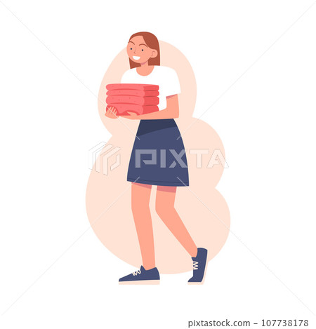 Woman Volunteer Character Carrying Folded Blanket Giving Humanitarian Aid and Help to Poor Vector Illustration Woman Volunteer Character Carrying Folded Blanket Giving Humanitarian Aid and Help to Poor Vector Illustration 107738178