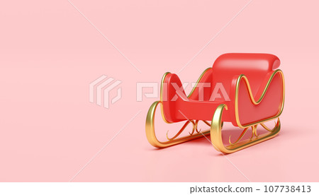 3d Christmas sleigh for santa claus isolated on pink background. merry christmas and happy new year, 3d render illustration 107738413