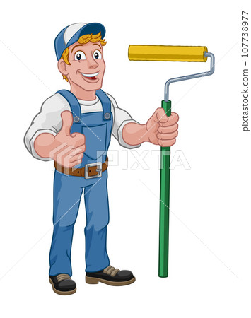 Painter Decorator Paint Roller Cartoon Handy Man 107738977
